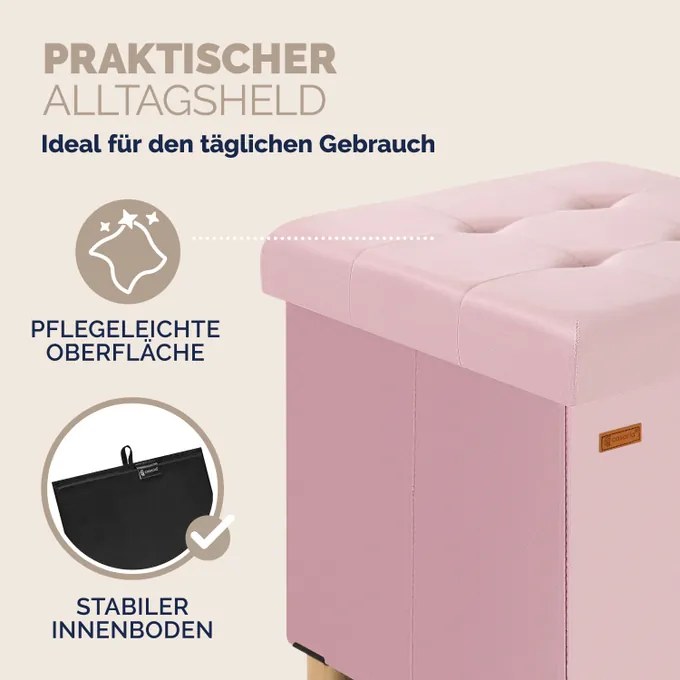 Banco dobrável com espaço de arrumação em veludo 42 x 38 x 38 cm Rosa