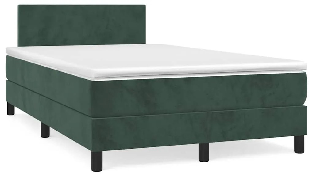 Cama box spring com colchão e luzes LED veludo verde-escuro