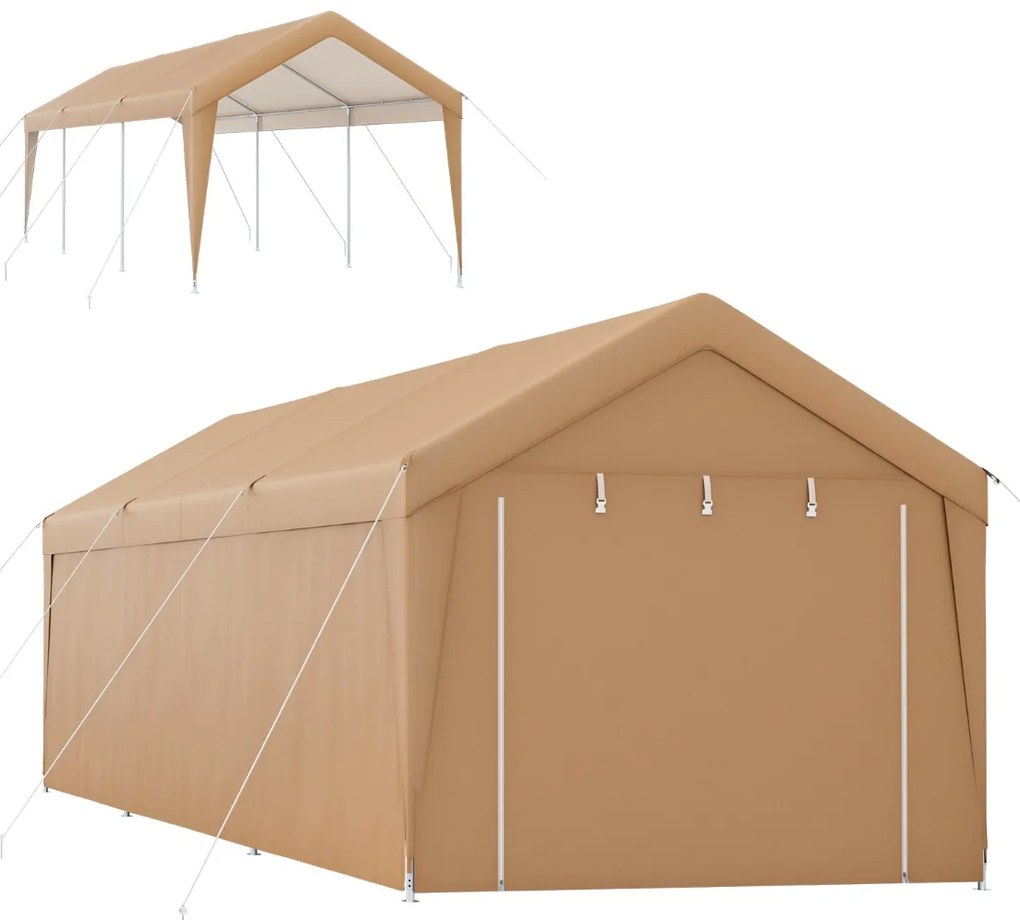 Tenda de jardim portátil para garagem carros, festas, jardim, eventos 301 x 600 cm com laterais amovíveis e porta exterior com fechadura Amarelo