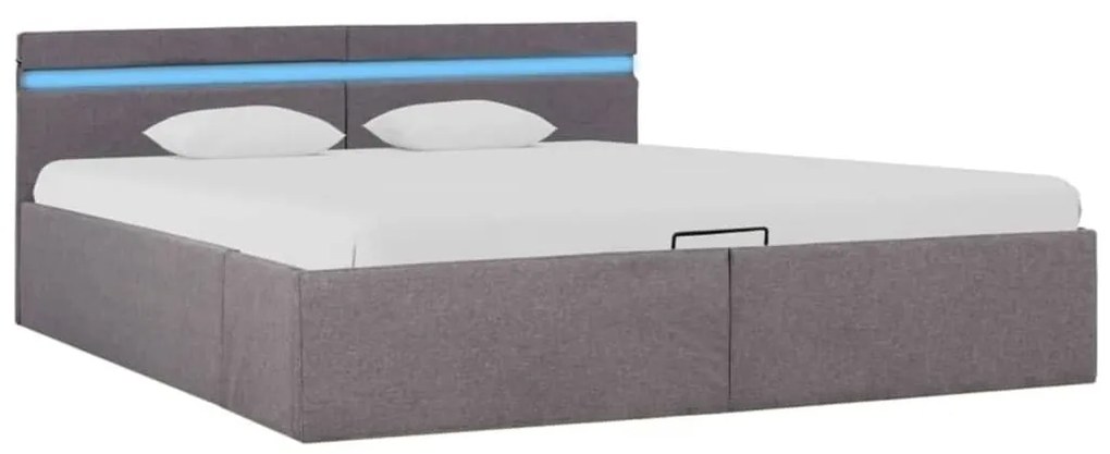 Cama hidráuli. arrumação LED 180x200cm tecido cinza-acastanhado