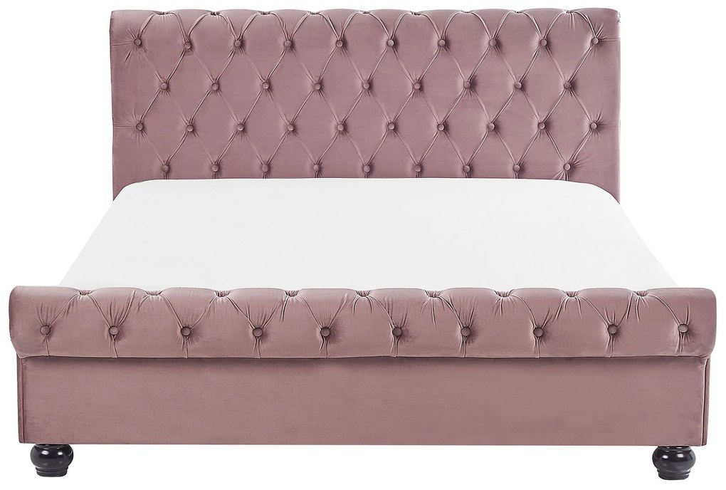 Cama de casal de água em veludo rosa 140 x 200 cm AVALLON Beliani