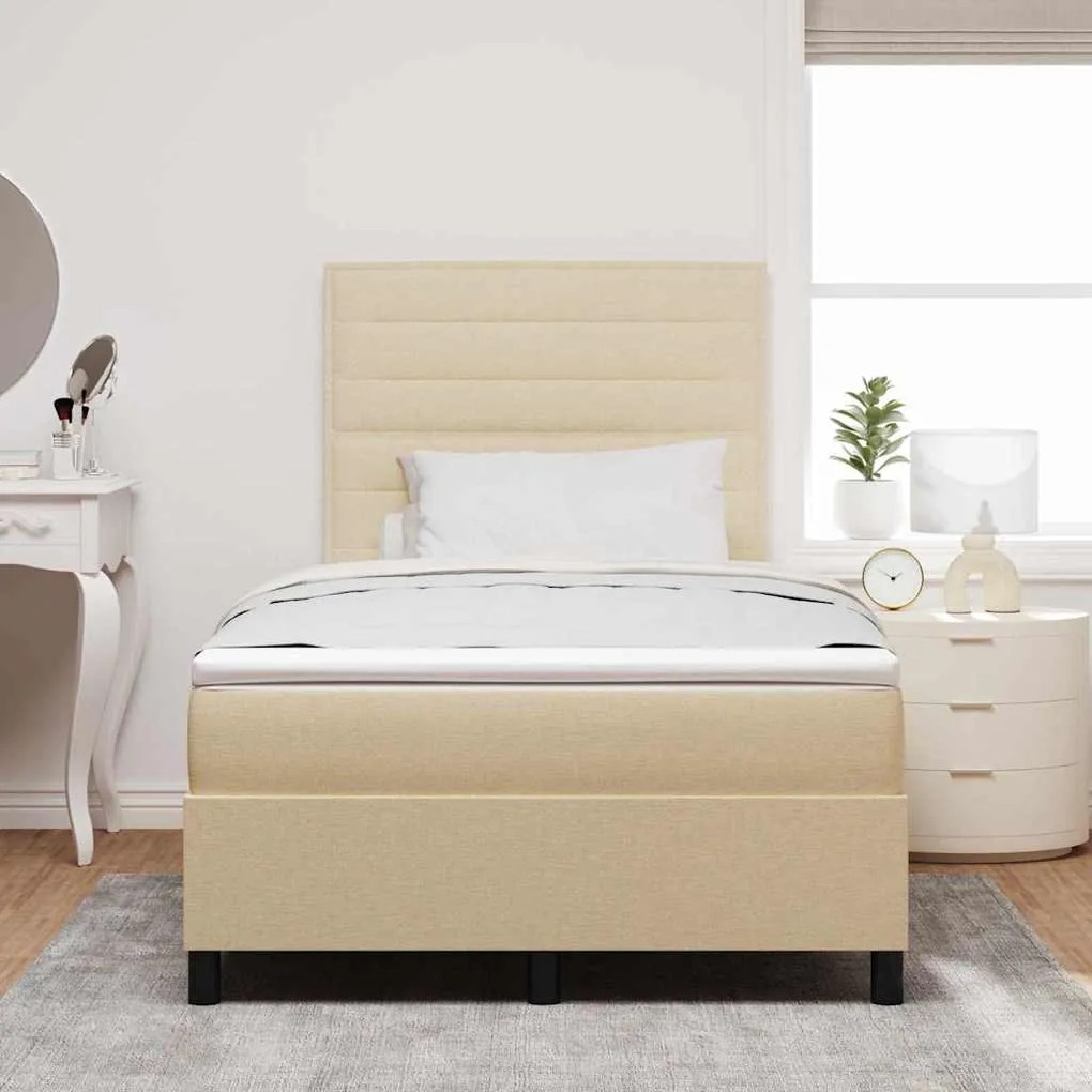 Cama com Estrado e Colchão, Luz LED, Creme, 120 x 200 cm, Tecido
