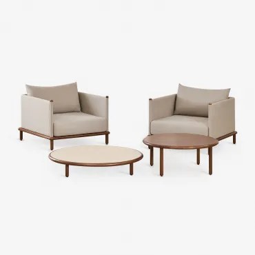 Conjunto De Jardim Com 2 Poltronas E 2 Mesas De Centro Redondas Em Madeira De Acácia Olivia Castanho-acácia Escuro & Beige Semoline - Castanho-acácia