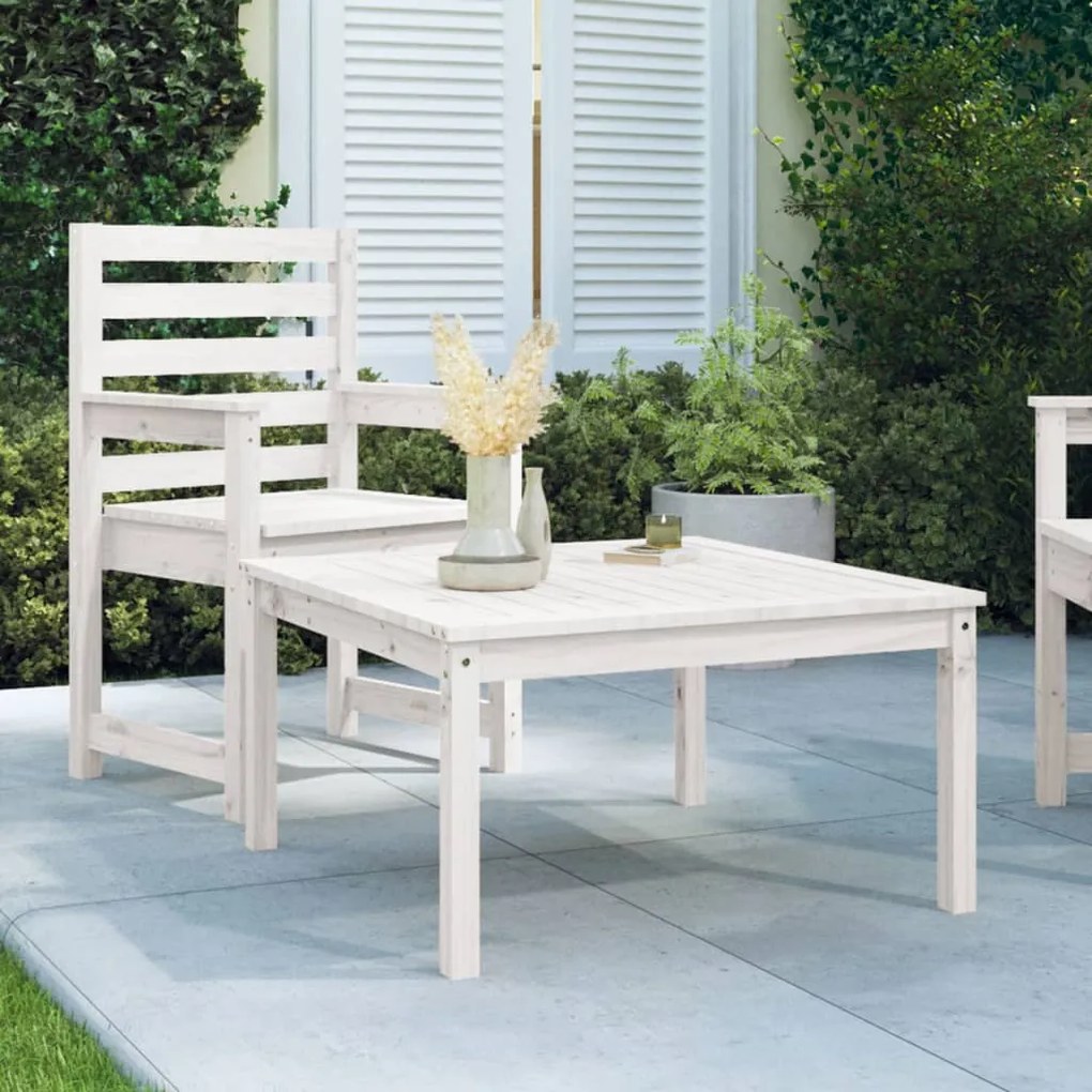 824121 vidaXL Mesa de jardim 82,5x82,5x45 cm madeira de pinho maciça branco