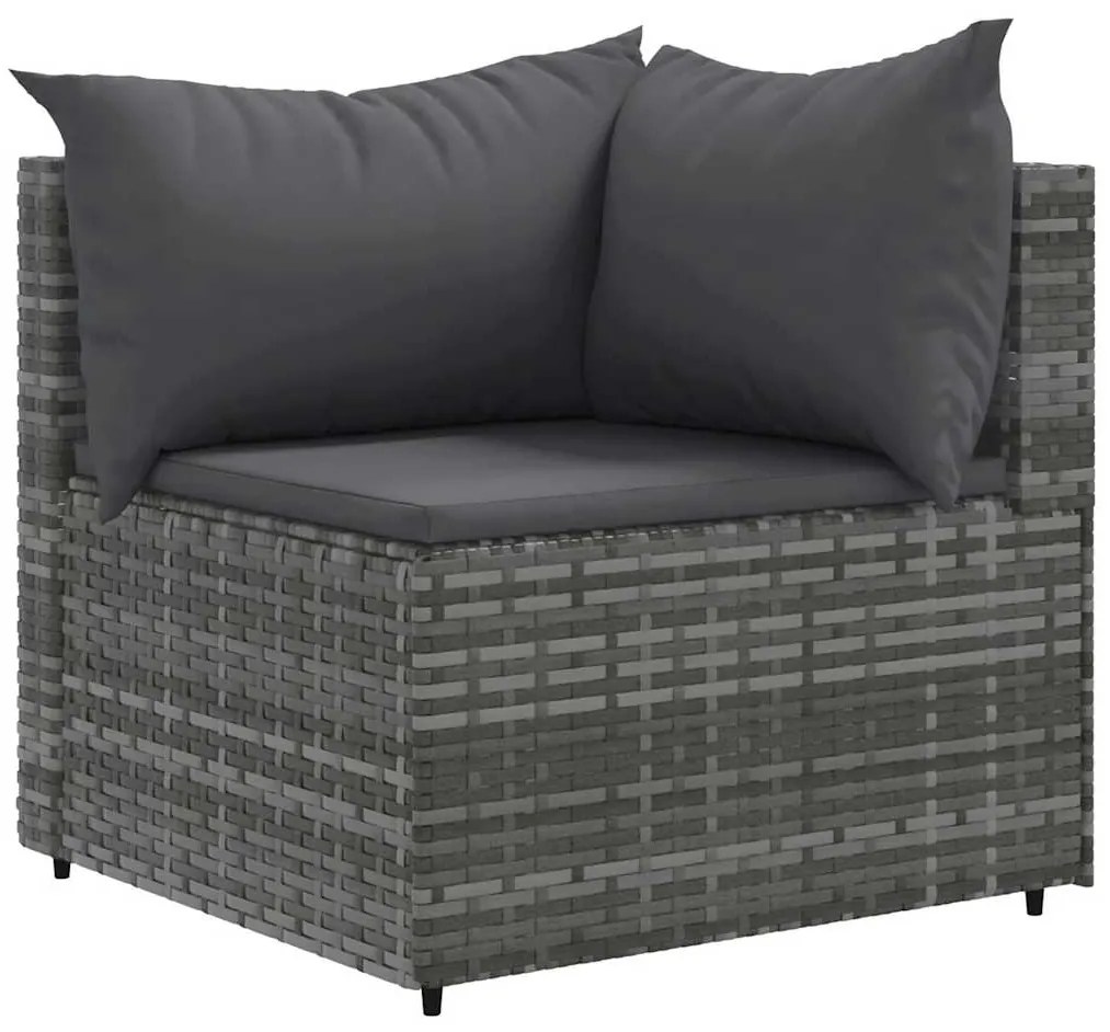 7 pcs conjunto lounge de jardim c/ almofadões vime PE cinzento