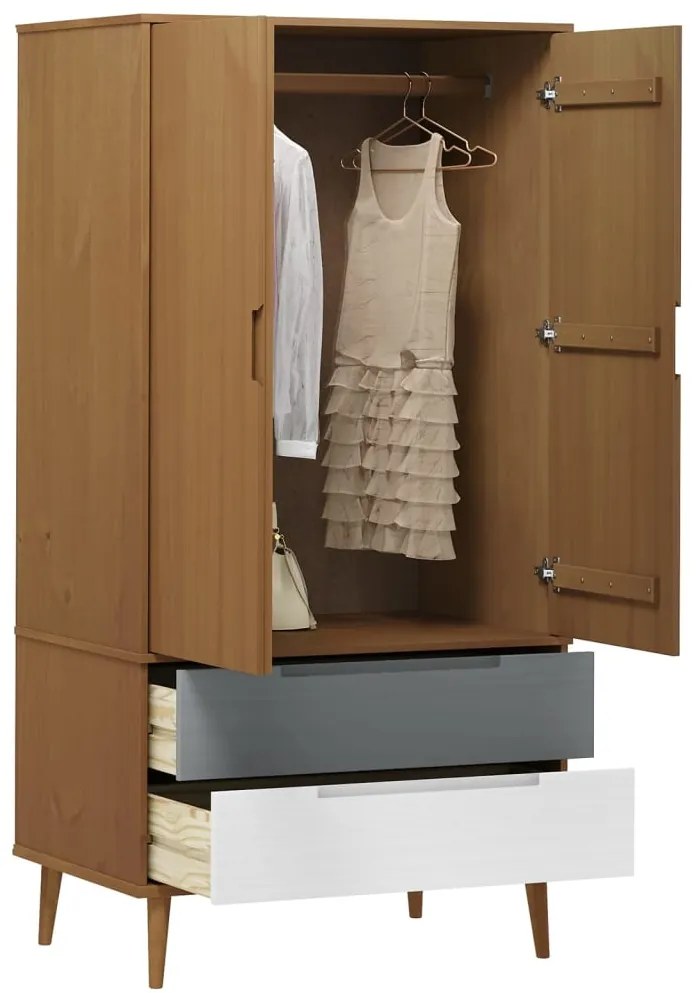 Roupeiro MOLDE 90x55x175 cm pinho maciço castanho