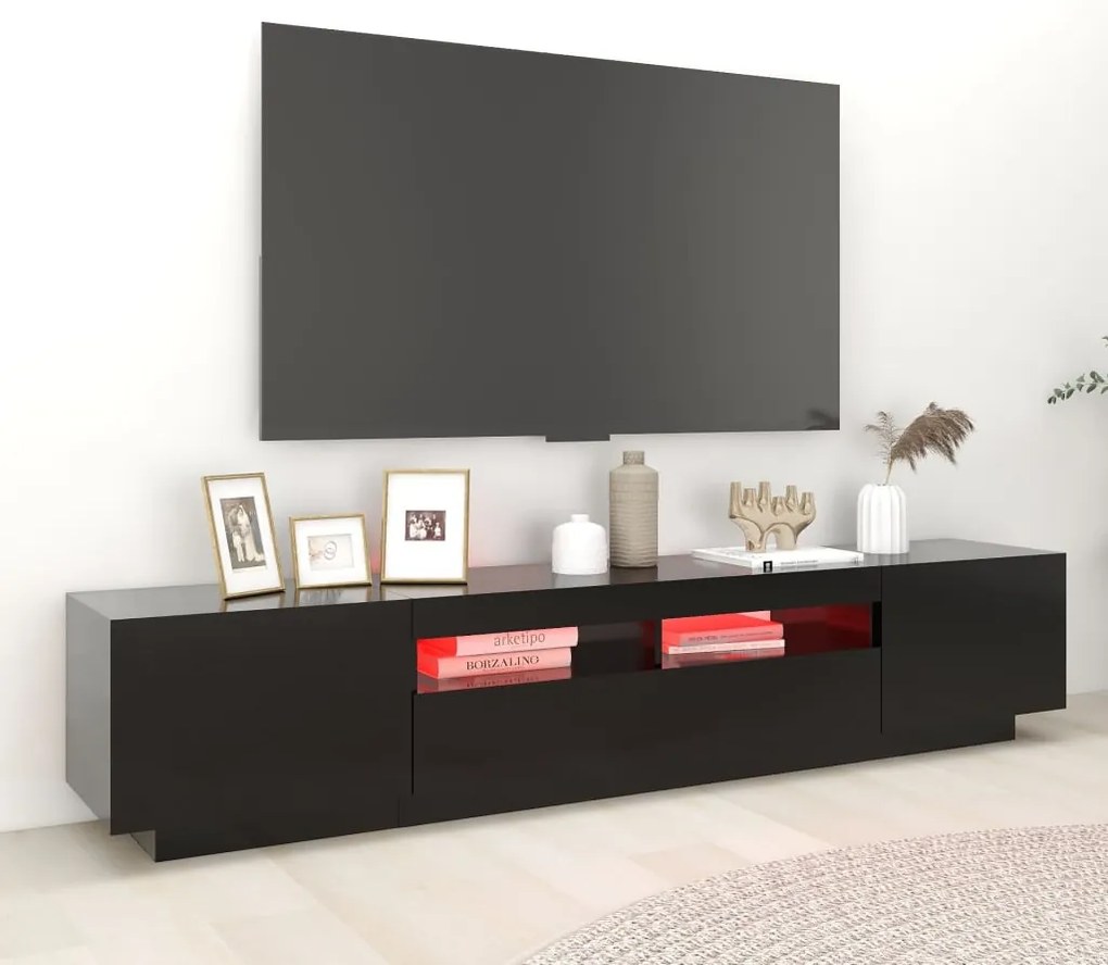 Móvel de TV com luzes LED 200x35x40 cm preto