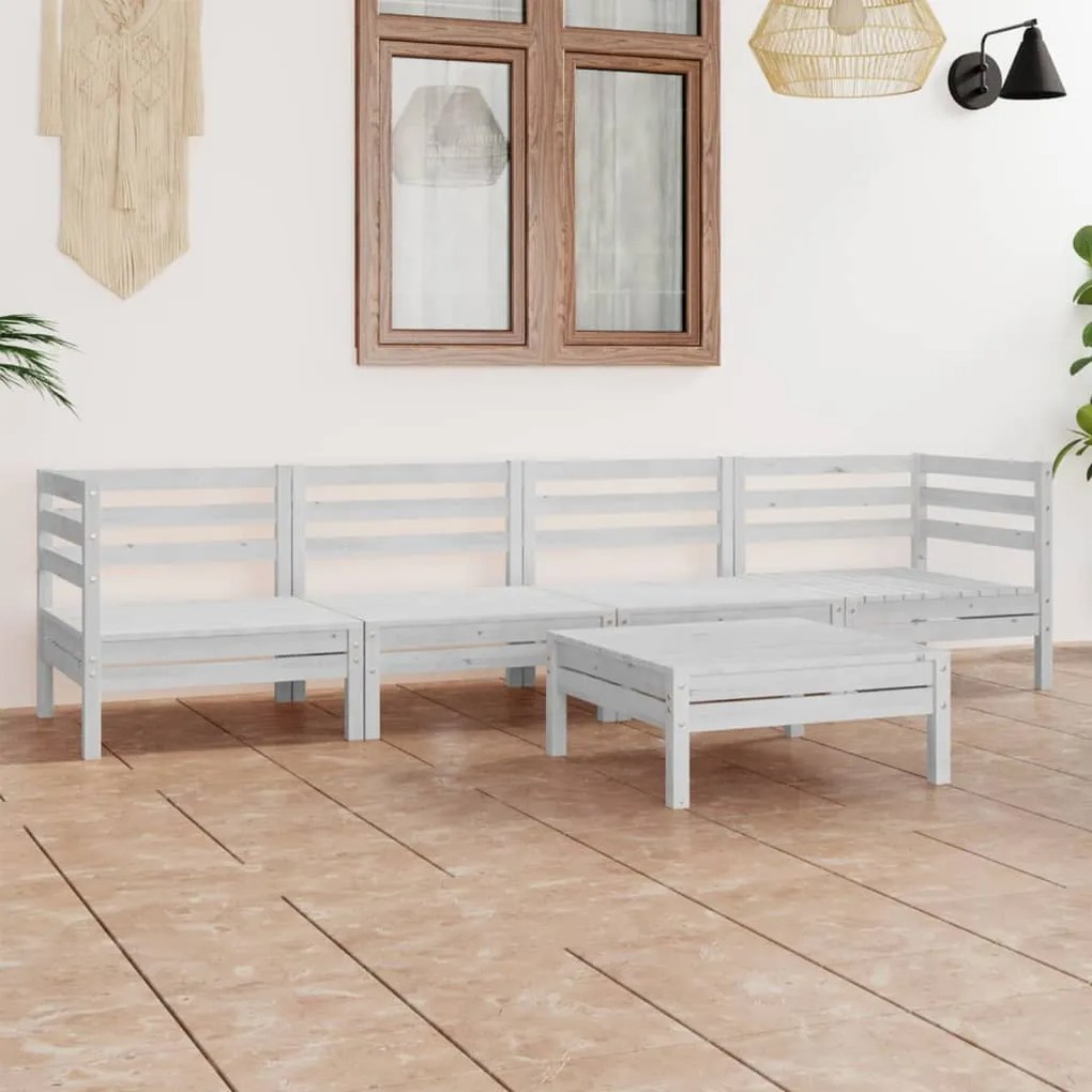 vidaXL 5 pcs conjunto lounge de jardim pinho maciço branco