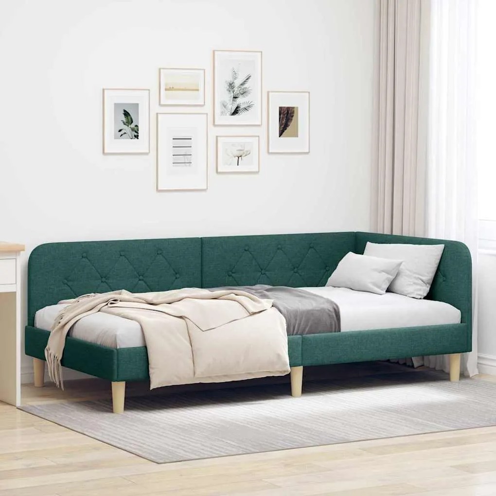 vidaXL Estrutura de Cama de Canto Verde Escuro 90 x 200 cm tecido