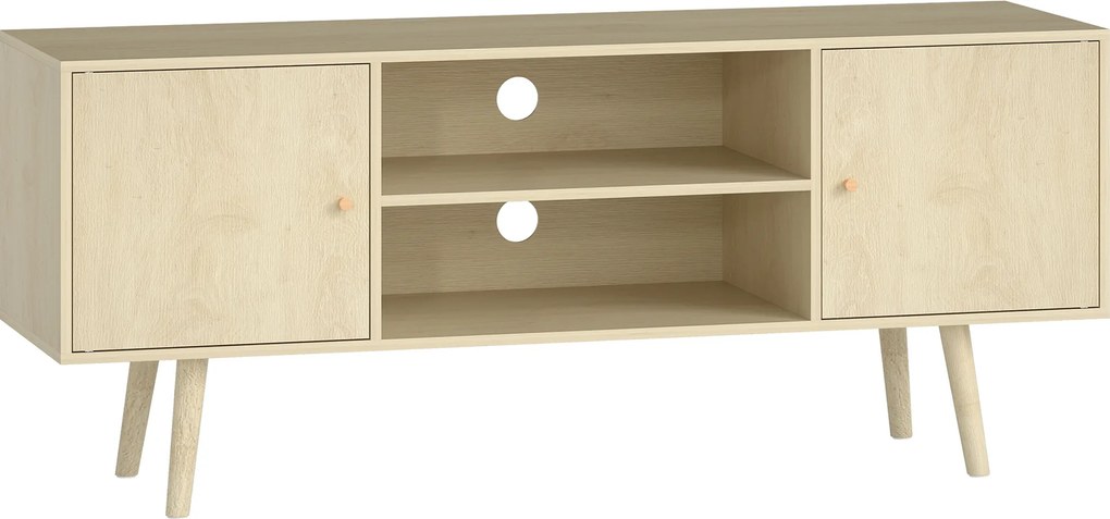HOMCOM Móvel de Tv Móvel para Televisão Até 55" 2 Armários e 2 Prateleiras Abertas 120x34x50cm Efeito Madeira Natural | Aosom Portugal