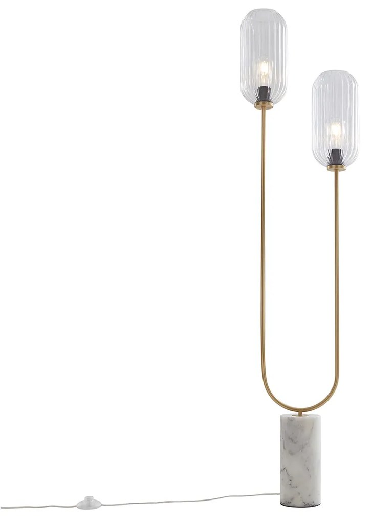 Candeeiro de pé Art Déco em latão com vidro transparente 2 luzes - Rid