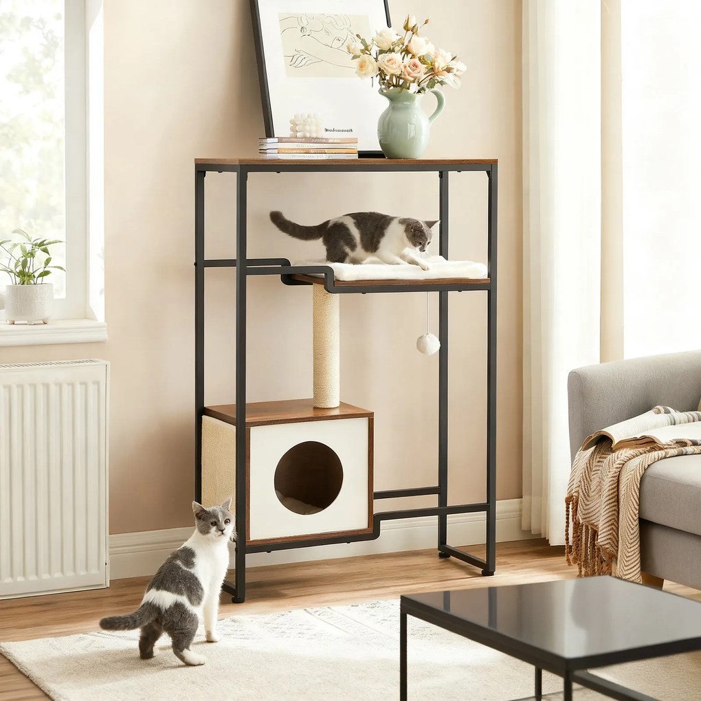 Arranhador para gatos, com prateleira 74 x 34 x 114 cm castanho