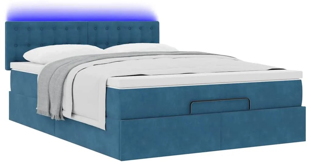 Estrutura de cama otomana com colchão 140x190cm azul escuro