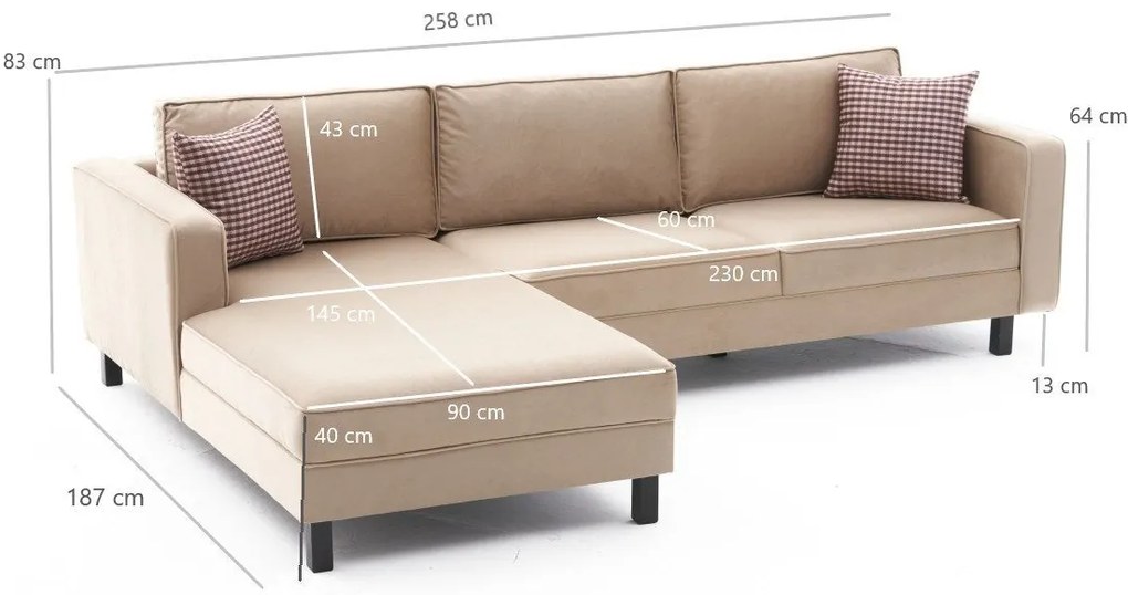 Sofá de Canto Kale – Creme – 258x83x181 cm