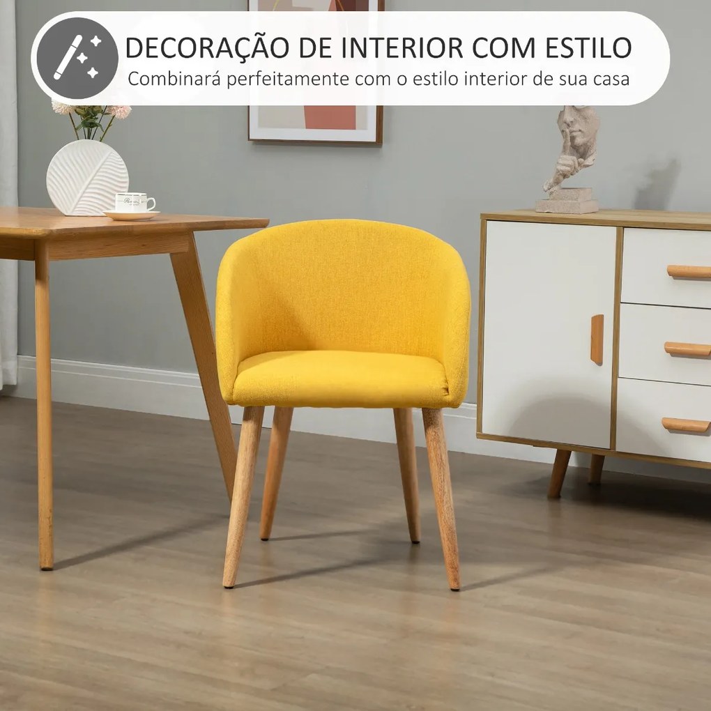 Cadeira de Sala de Jantar Estofada em Linho Sintético Transpirável com Assento Acolchoado e Pés de Madeira Cadeira Moderna para Sala de Estar