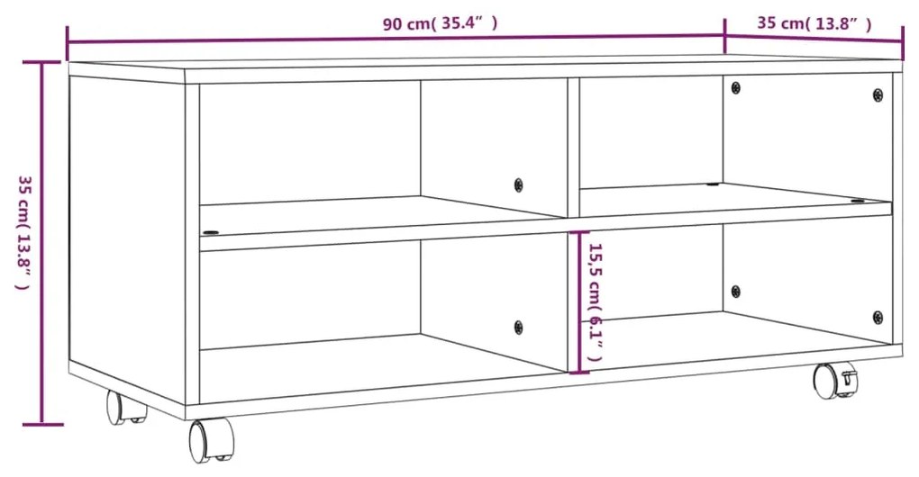 Móvel de TV com rodas 90x35x35cm derivados madeira cinza sonoma