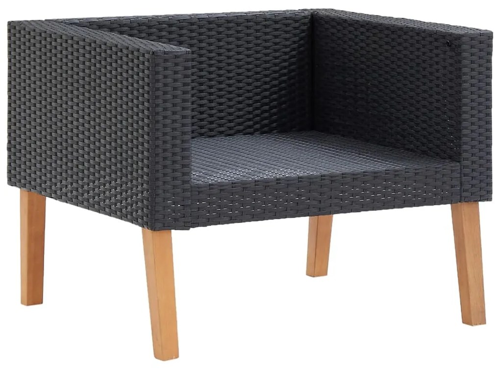 5 pcs conjunto lounge de jardim c/ almofadões vime PE preto