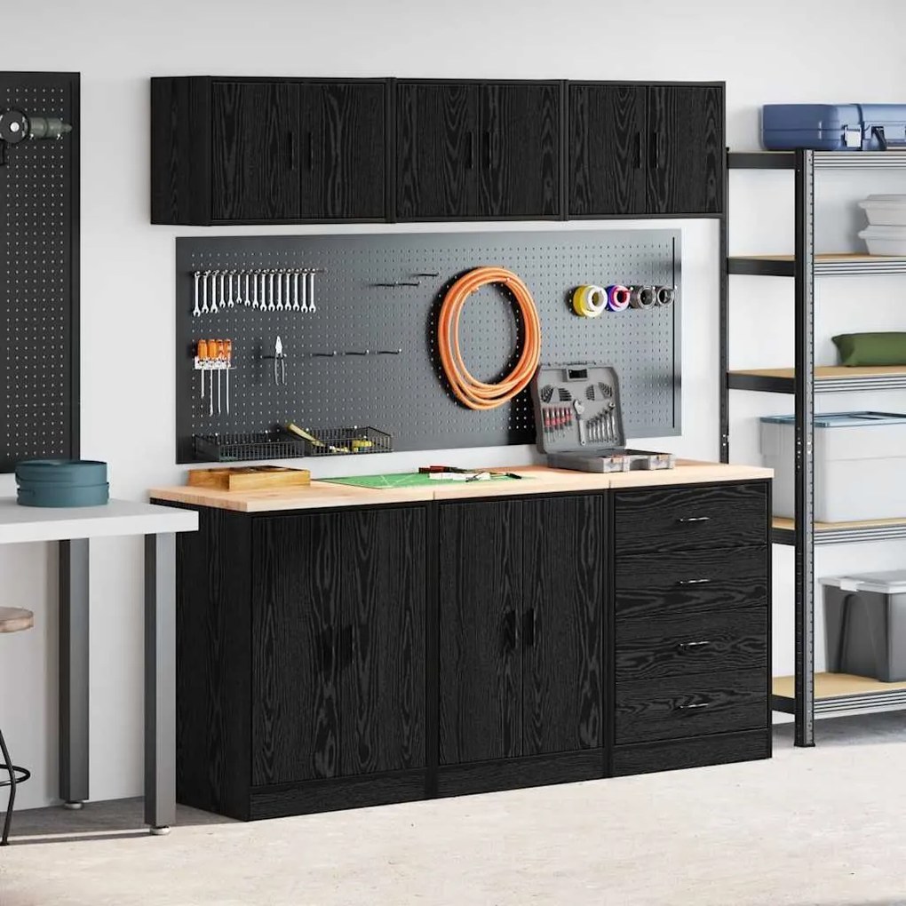 Armários de garagem 6 pcs derivados de madeira preto