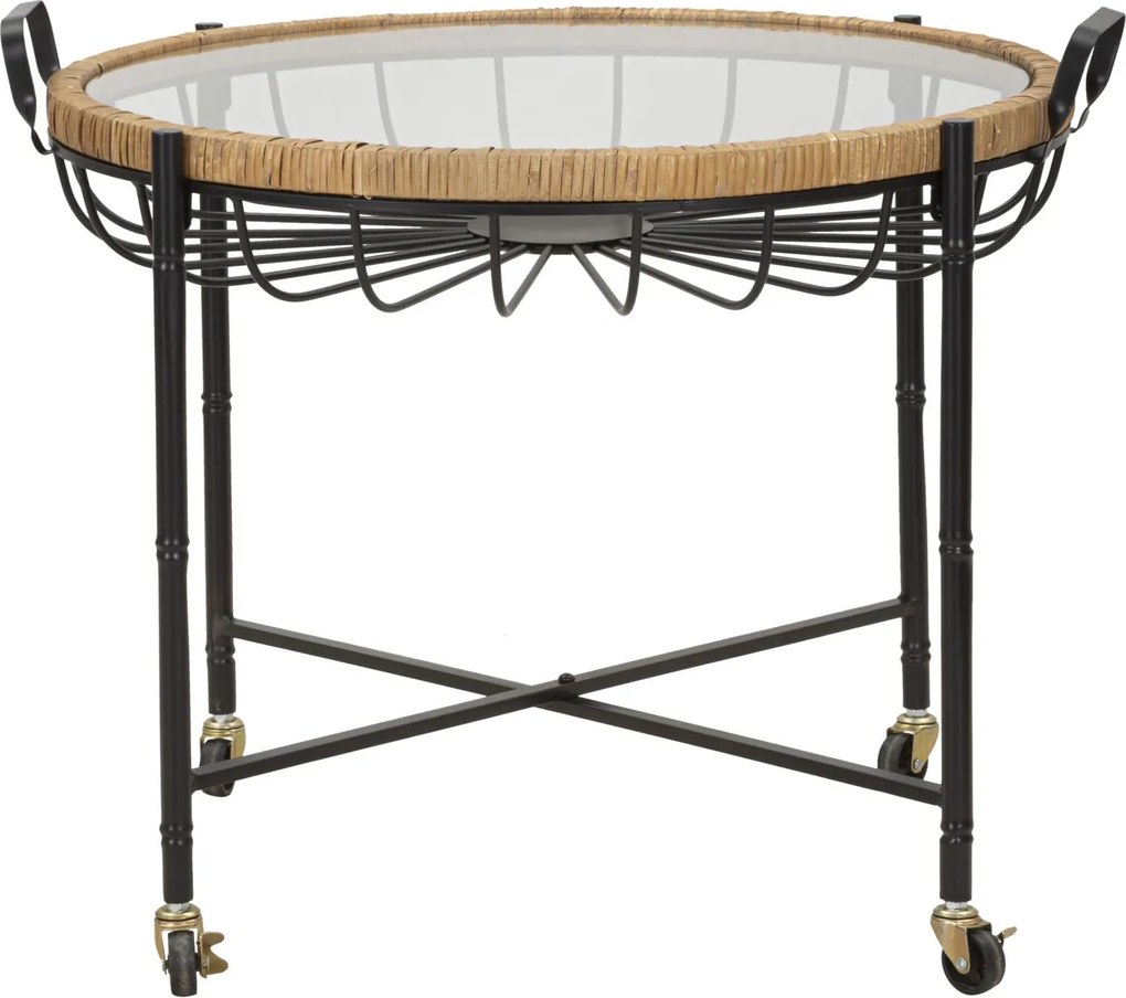 MESA DE CENTRO CEBU COM VIDRO 70,5X65X57 CM CASTANHO E PRETO