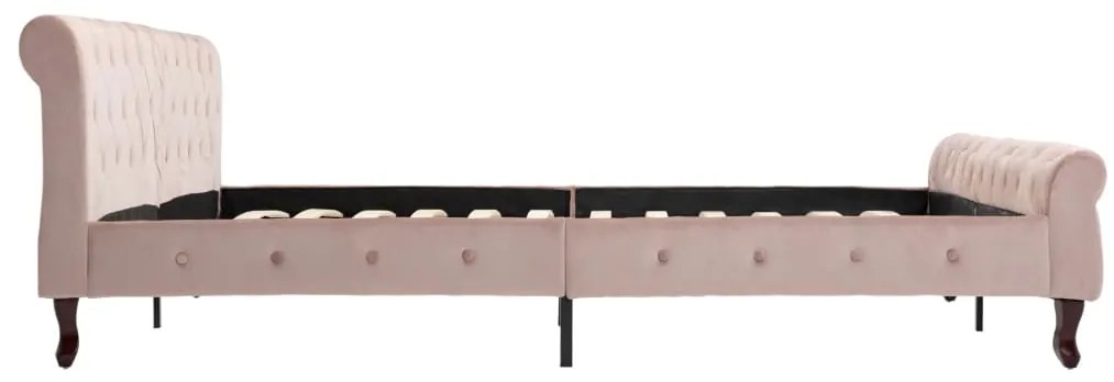 Estrutura de cama 200x200 cm veludo cor-de-rosa