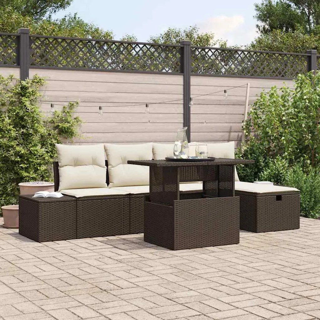 vidaXL Sofá de Jardim com 6 peças e almofadas em Rattan Sintético Marrom