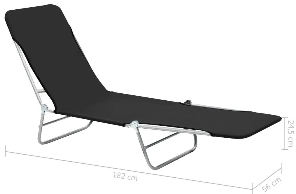 Espreguiçadeiras dobráveis 2 pcs aço e tecido preto