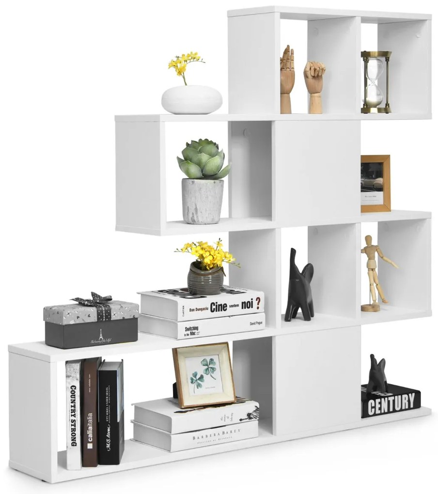 Estante infantil com 2 prateleiras, armário organizador de brinquedos de madeira com 5 cubos, bege