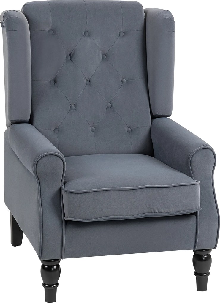 HOMCOM Poltrona elegante com orelhas, bem acolchoada, capa removível, 74 x 86 x 102 cm, Cinza | Aosom Portugal