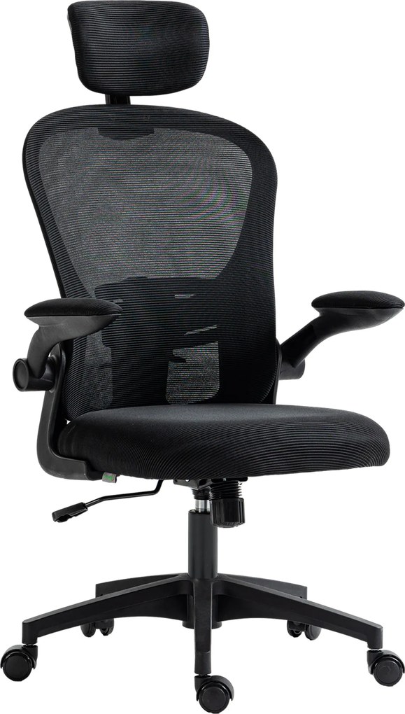 Vinsetto Cadeira de Escritório Basculante com Encosto Alto Apoio para a Cabeça Ajustável e Suporte Lombar 62x64x112-120 cm Preto | Aosom Portugal