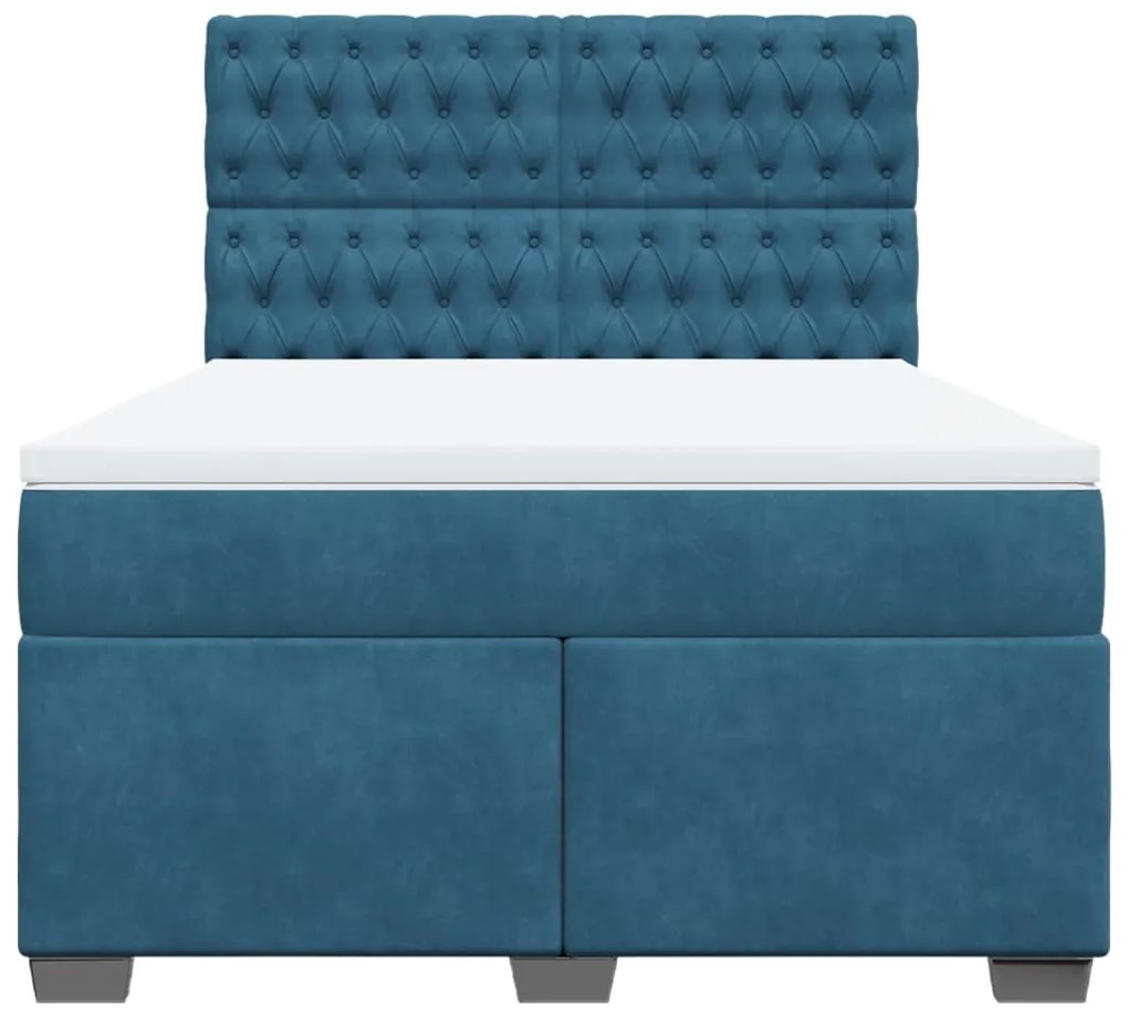 Cama com molas/colchão 140x200 cm veludo azul