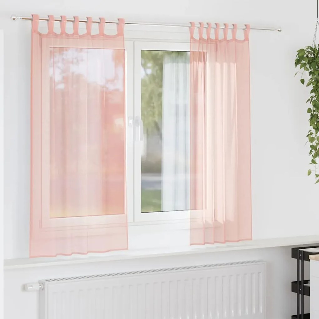 Cortinas de voile com laços 2 pcs rosa 140x140 cm