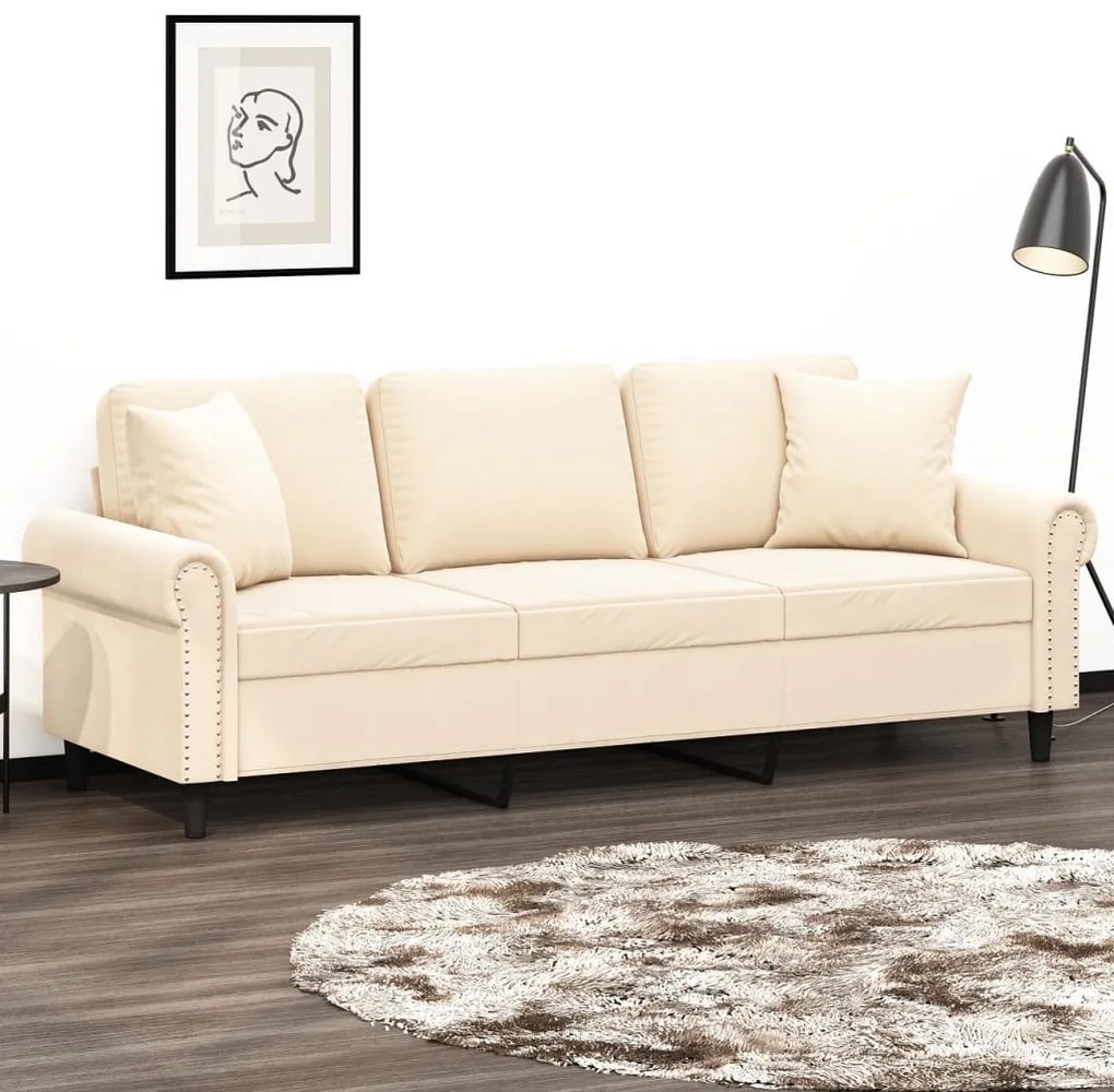 vidaXL Sofá 3 lugares c/ almofadas/almofadões 180 cm veludo creme