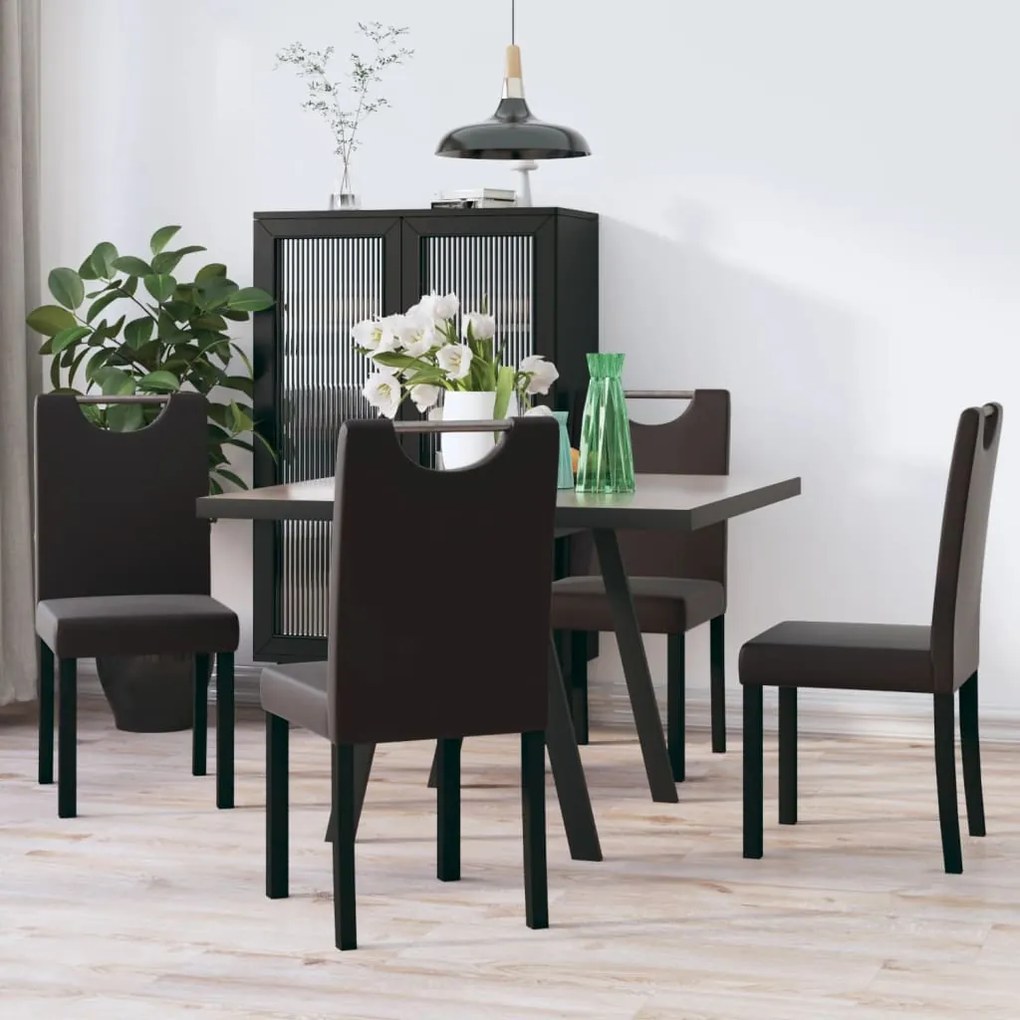 vidaXL Cadeiras de jantar 4 pcs couro artificial castanho