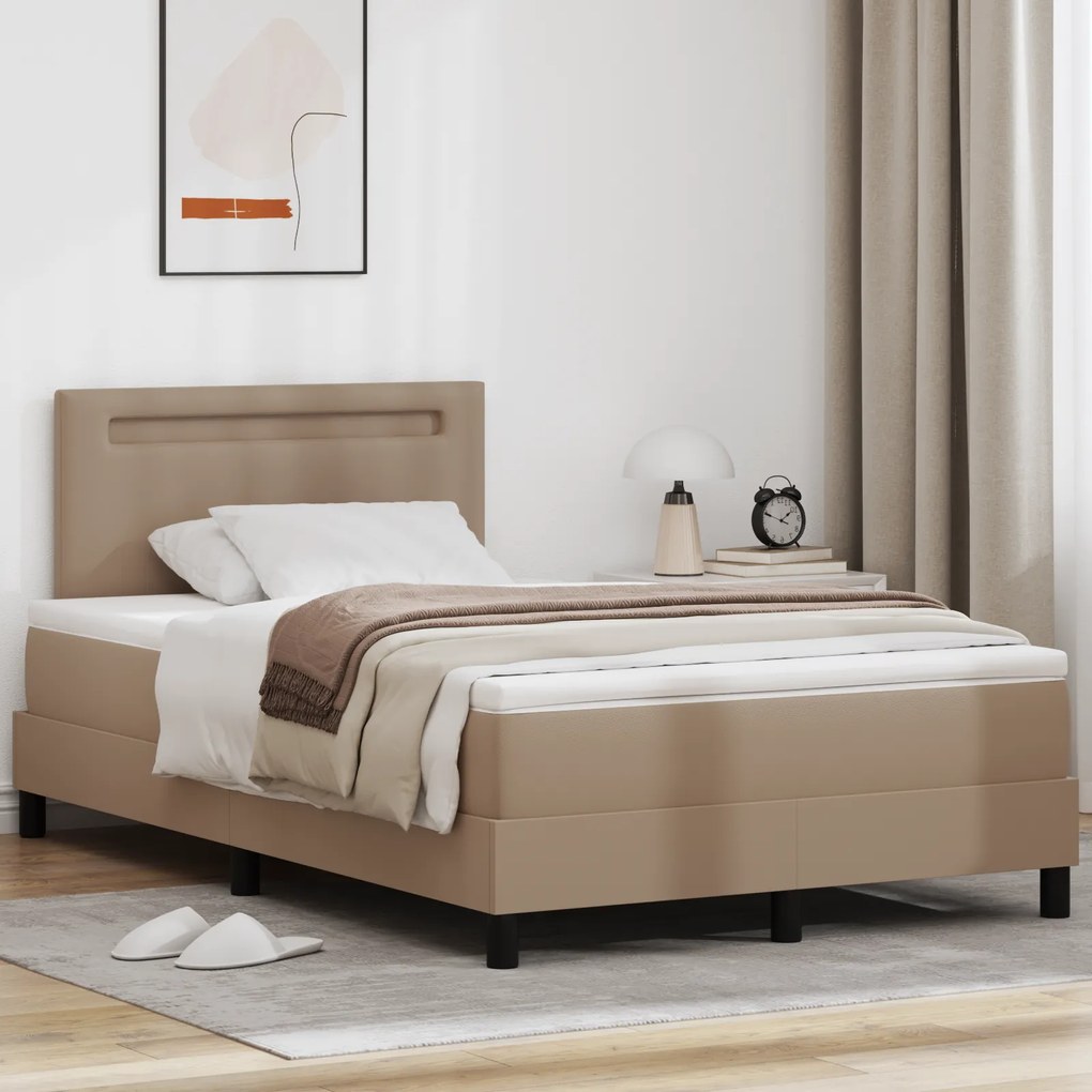 Cama Box Spring vidaXL com Colchão Cappuccino 120x200 cm Couro Sintético