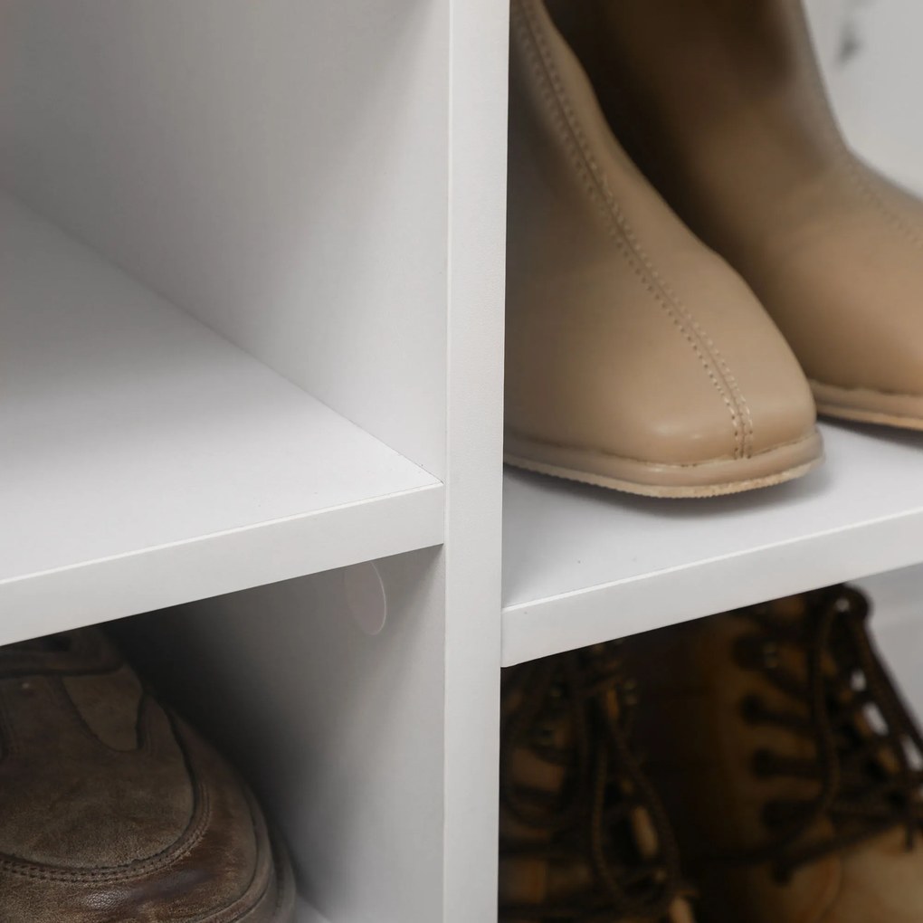 HOMCOM Sapateira de Madeira Móvel para Sapatos com 11 Prateleiras Abertas para 18 Pares de Sapatos e Armário com Fechadura para Corredor Entrada 80x27x112 cm Branco