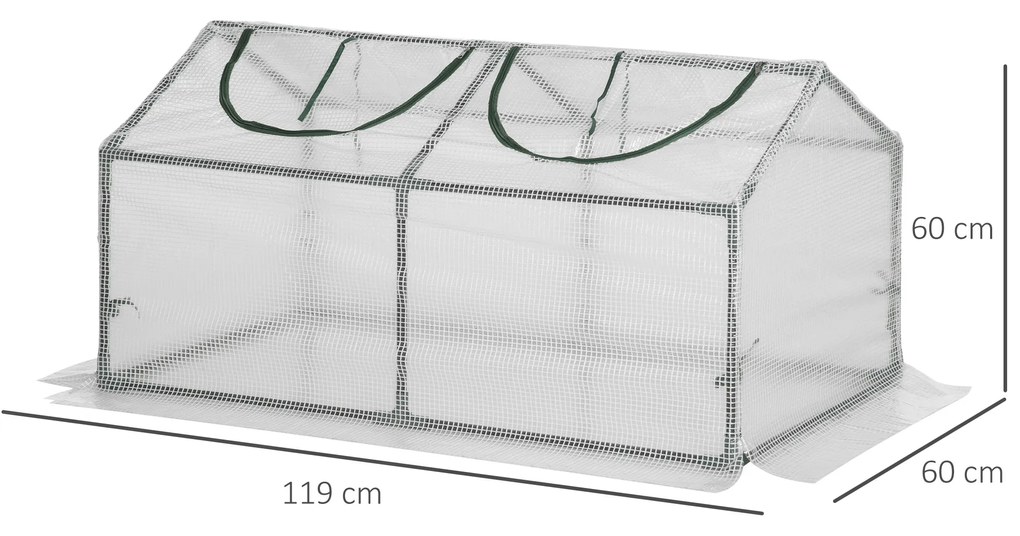 Estufa 119x60x60cm Estufa de Jardim com 2 Janelas Enroláveis para Cultivo de Plantas Verduras Flores Branco Translúcido