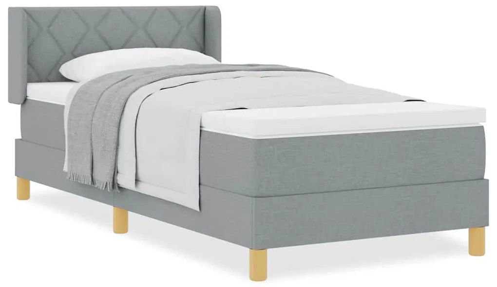 Cama Box com Colchão Cinza Claro, 90 x 200 cm, Tecido