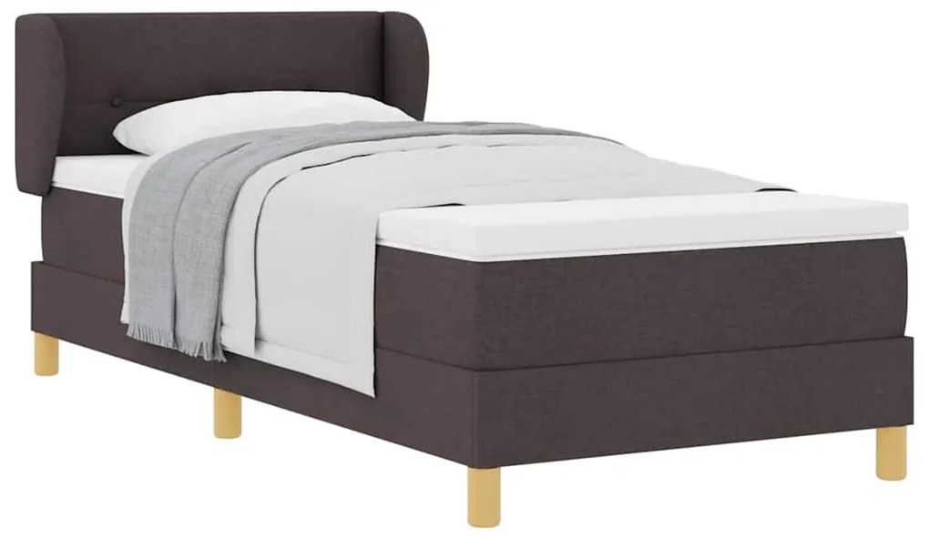 Cama Box Spring com Colchão em Castanho Escuro, 90x200 cm, Tecido