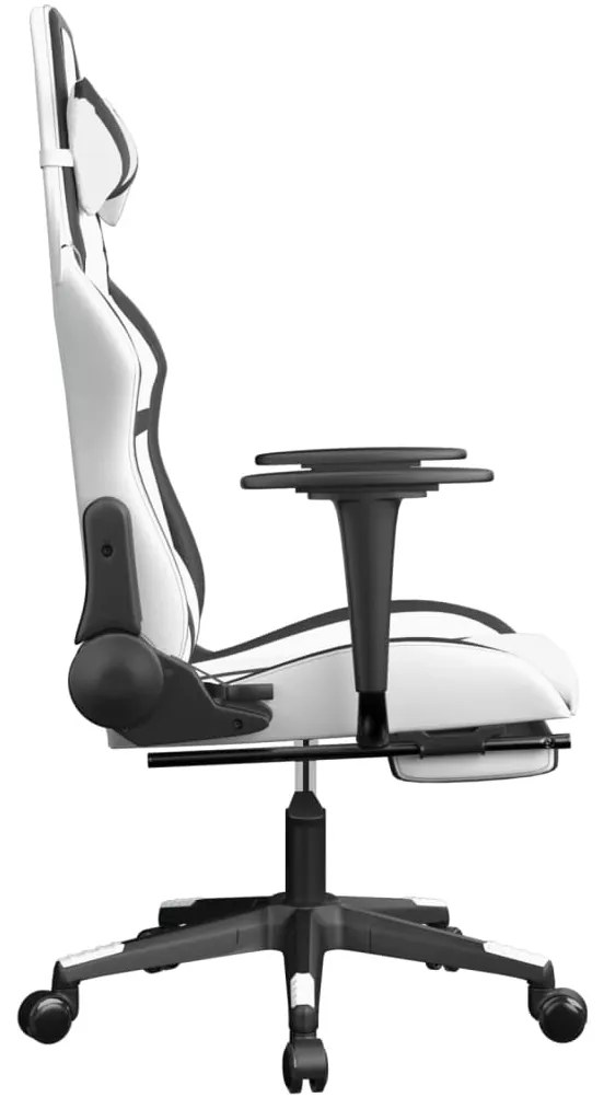 Cadeira gaming c/ apoio p/ pés couro artificial preto e branco