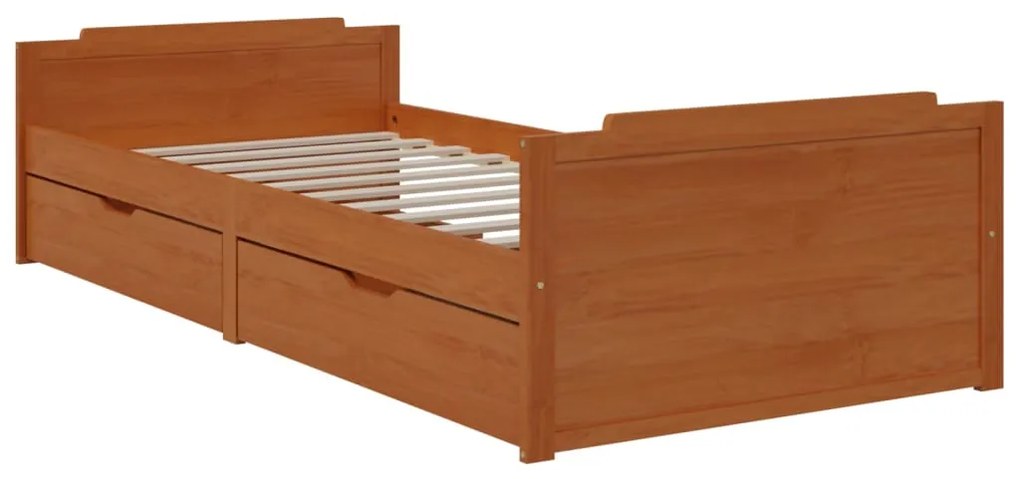 Estrutura cama c/ gavetas 90x200 cm pinho maciço castanho mel