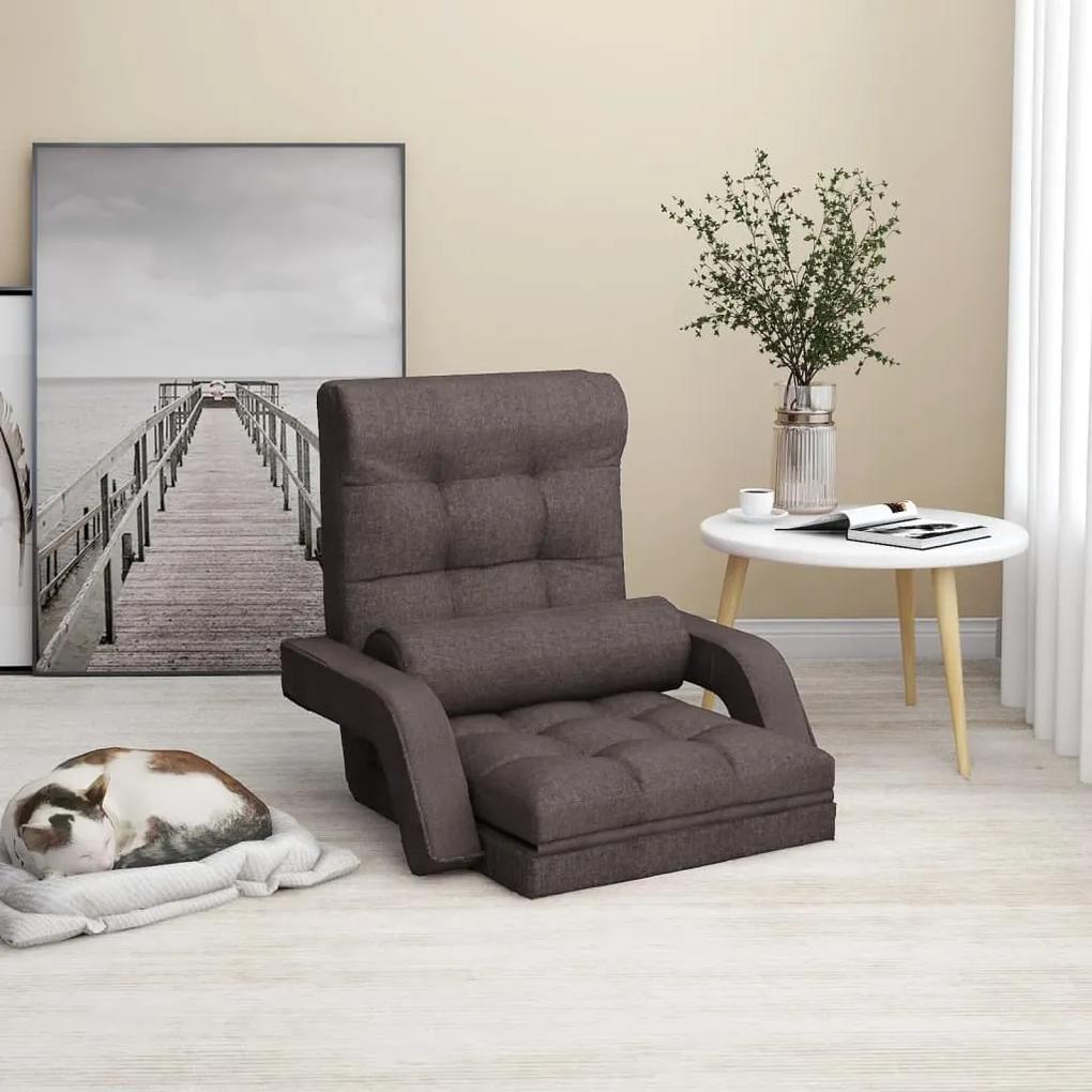 336530 vidaXL Cadeira chão dobrável + função de cama tecido cinza-acastanhado