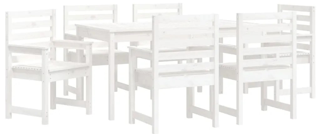 7 pcs conj. de jantar p/ jardim madeira de pinho maciça branco