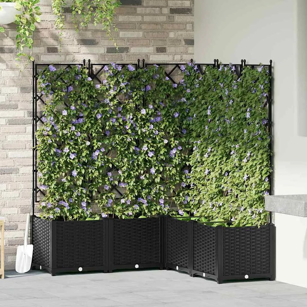 vidaXL Jardineira com Treliça 5 pcs Preta 120x120x143 cm