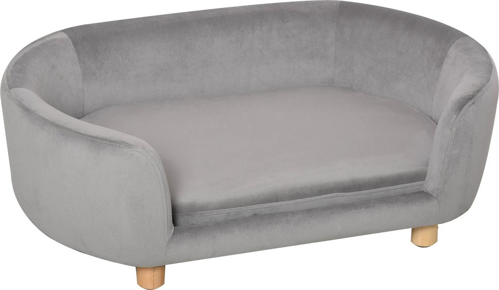 Sofá para Cães Pequenos com Pés de Madeira Almofada Removível e Capa Lavável  86x55x33 cm Cinzento Claro