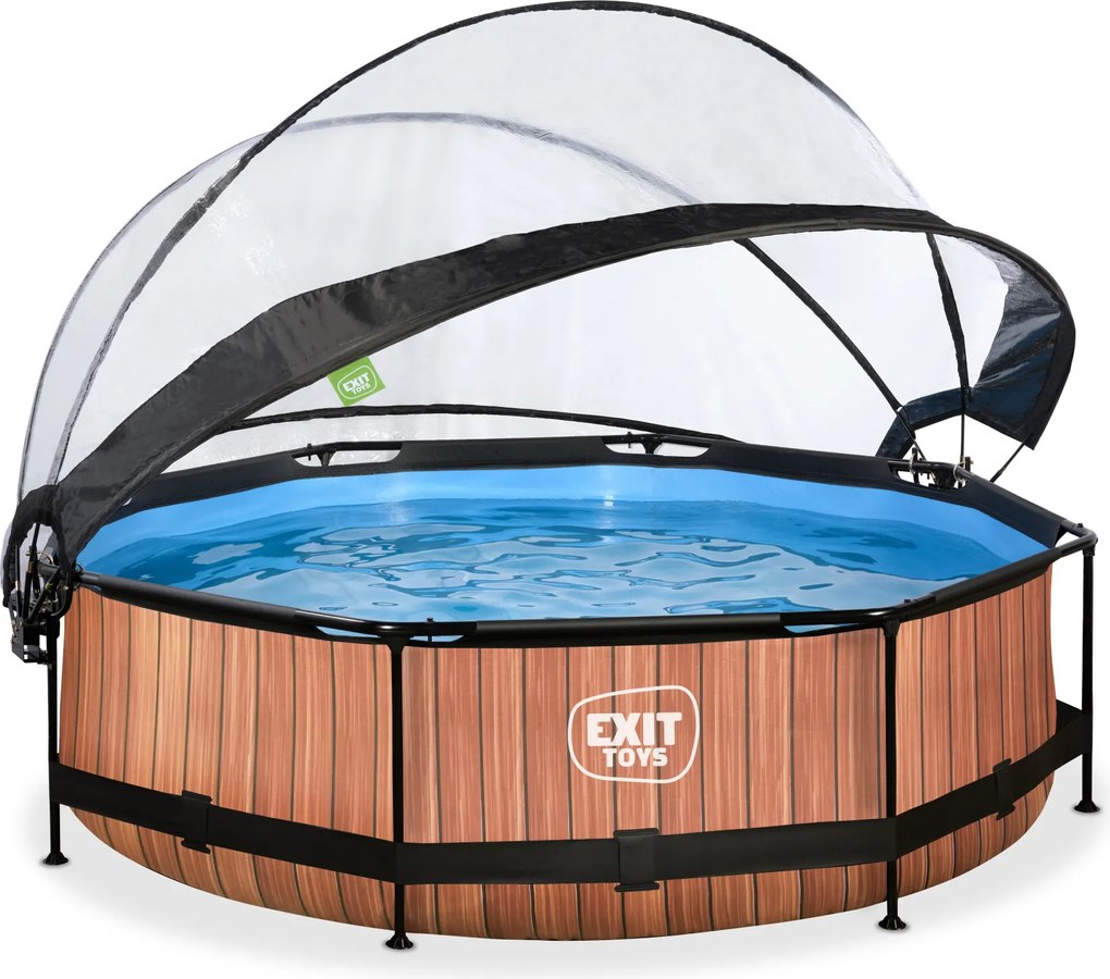 Piscina redonda Wood ø300x76cm com bomba de filtragem e cobertura - castanha