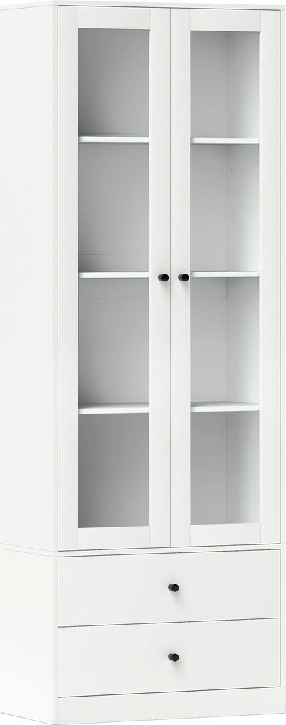 HOMCOM Móvel de Arrumação Moderno com Armário de Portas de Vidro Prateleiras Ajustáveis e 2 Gavetas 59x30x164 cm Branco | Aosom Portugal