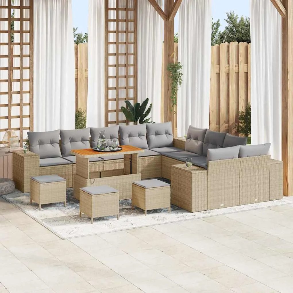 vidaXL Conjunto de Sofá de Jardim 13 pcs Bege vime PE