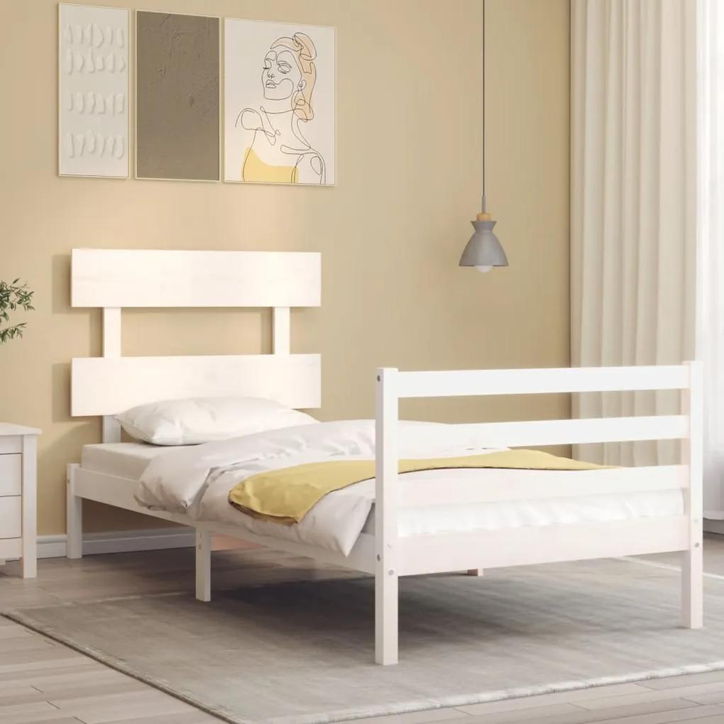 3195057 vidaXL Estrutura cama de solteiro c/ cabeceira madeira maciça branco