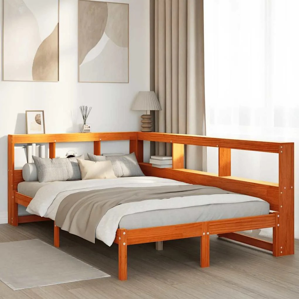 vidaXL Cama com estante sem colchão 135x190 cm pinho maciço