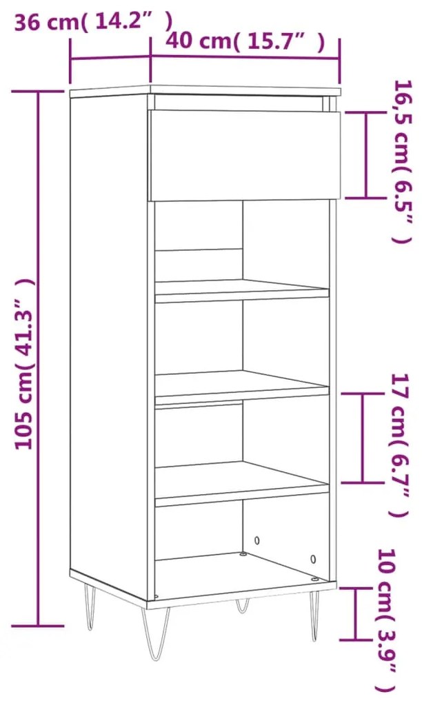 Sapateira Vera - Com 1 Gaveta e 4 Prateleiras - - Cor Preto - 40x36x10